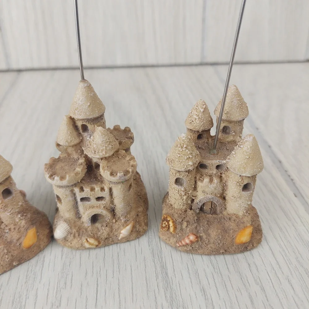 Sandcastle Photo Card Holders Set of 3 Tan Beach Coastal Decor Seashells Home